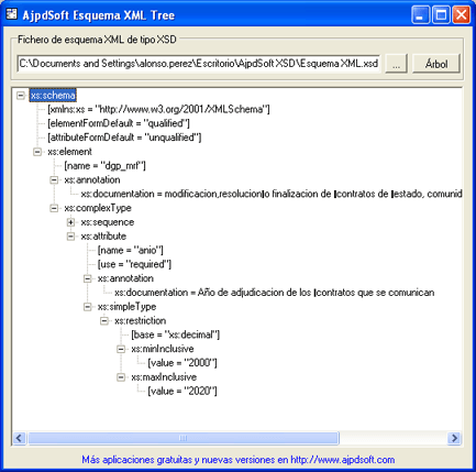AjpdSoft Esquema XML Tree en funcionamiento