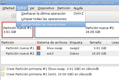 AjpdSoft Crear partición de swap o intercambio con GParted en GNU 
Linux Debian y Ubuntu