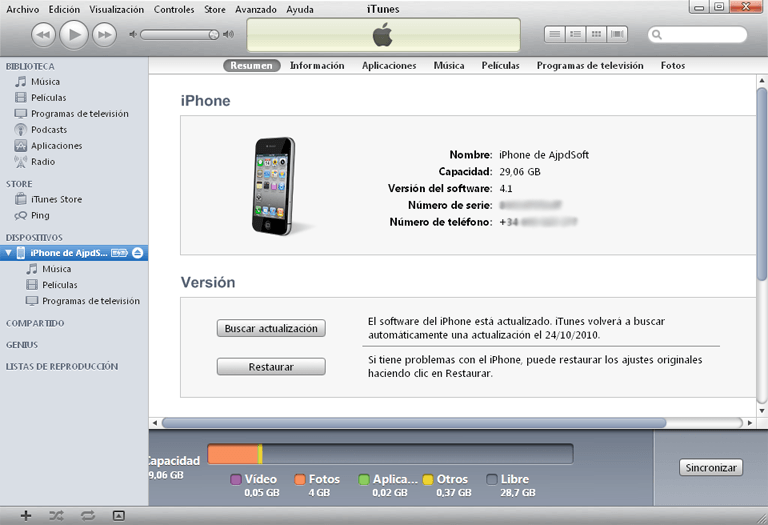 AjpdSoft Actualizar el software del iPhone iOS con iTunes
