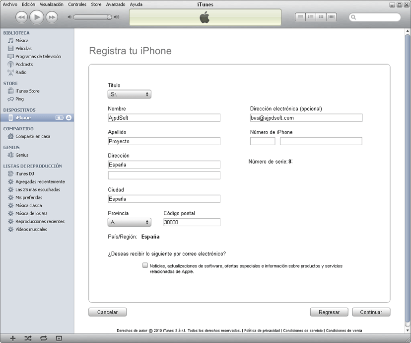 AjpdSoft Registro para obtener IP Apple, conexión iPhone a PC y 
sincronizar datos desde iTunes