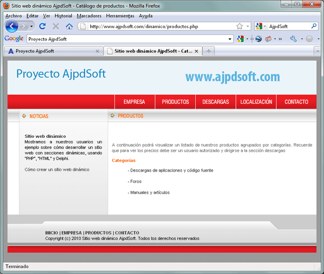AjpdSoft La seccin dinmica y el fichero PHP para los artculos (productos)