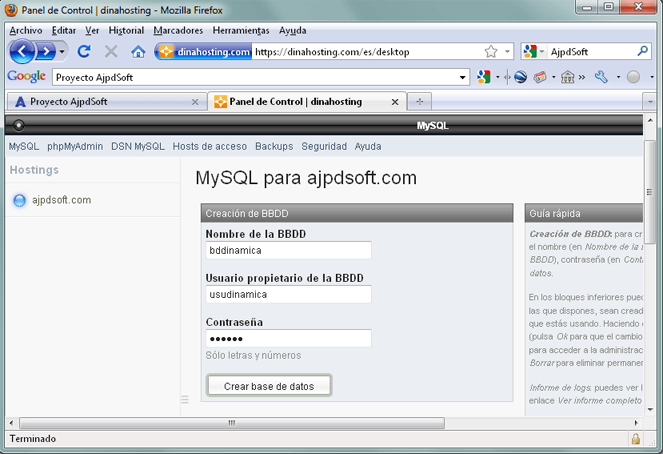 AjpdSoft Preparacin de la base de datos MySQL y las tablas para el sitio web dinmico
