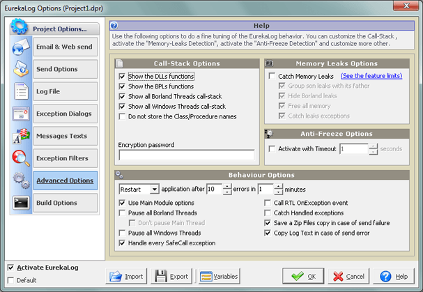 AjpdSoft Configuración de EurekaLog en Borland Delphi 6 para la  captura de errores profesional