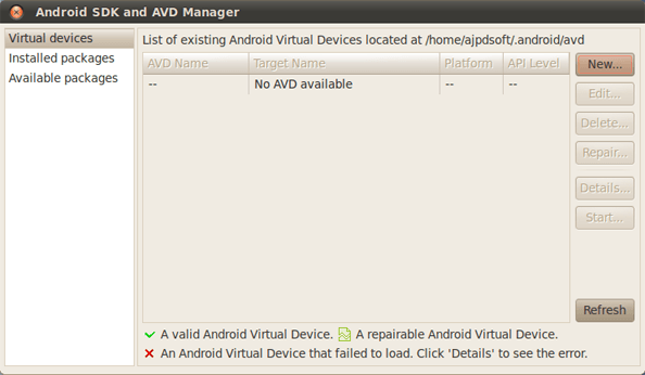 Añadir un nuevo dispositivo virtual en el SDK de Android para uso en Eclipse
