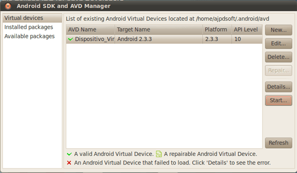 Aadir un nuevo dispositivo virtual en el SDK de Android para uso en Eclipse
