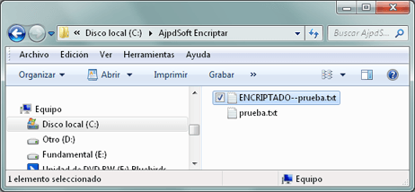 AjpdSoft La aplicacin AjpdSoft Encriptar ficheros con CAPICOM en funcionamiento