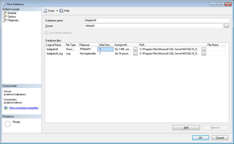 AjpdSoft Crear una nueva base de datos para nuestras aplicaciones  de gestión (facturación, contabilidad, rrhh) en Microsoft SQL Server  2008 R2