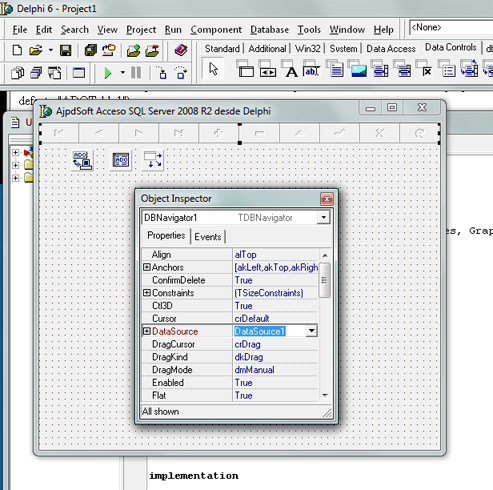 AjpdSoft Crear aplicación con acceso a SQL Server 2008 R2 desde  Delphi 6 y ADO