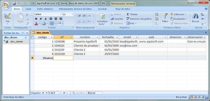 AjpdSoft Acceso a base de datos Microsoft SQL Server 2008 R2  Express mediante Microsoft Access y ODBC