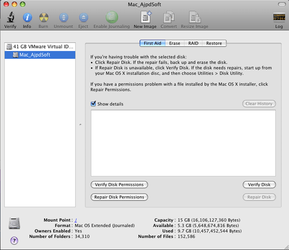 AjpdSoft Consultar propiedades (tamaño) actuales del disco duro en 
Mac OS X