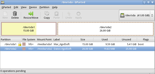 AjpdSoft Crear partición HFS Plus de Mac OS X con Parted Magic