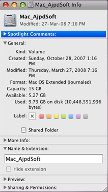 AjpdSoft Consultar propiedades (tamaño) actuales del disco duro en 
Mac OS X