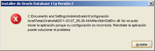 Error Oracle No se pudo iniciar la aplicación porque su configuración es incorrecta