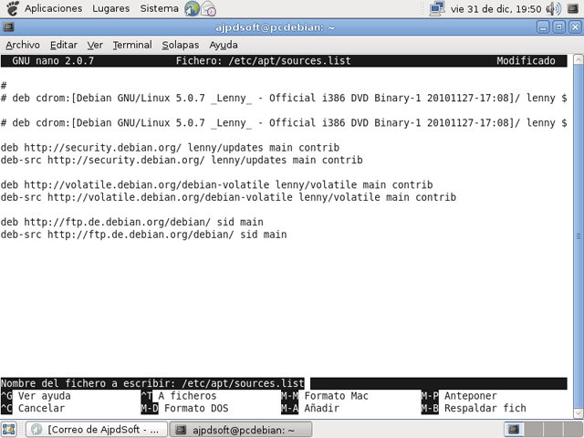 AjpdSoft Actualización del sistema operativo GNU Linux Debian, 
añadir fuentes a sources.list