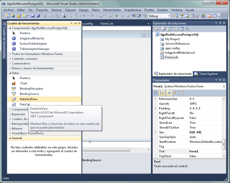AjpdSoft Desarrollar aplicación con Visual Basic .Net de Visual 
Studio 2010 con acceso a PostgreSQL