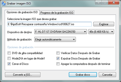 AjpdSoft Crear CD con imagen ISO de Offline NT Password & 
Registry Editor