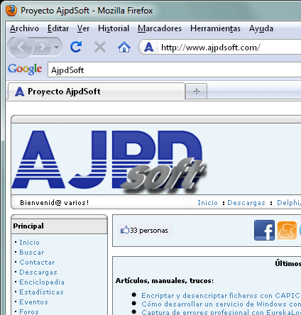 AjpdSoft Nuestro sitio web en las redes sociales Facebook, Twitter,  Menéame, Buzz, Blogger