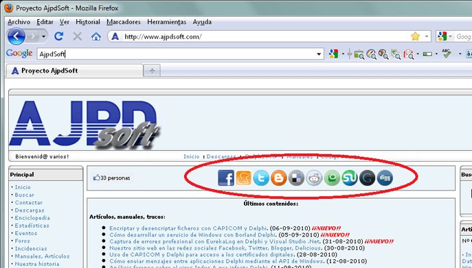 AjpdSoft Añadir barra de accesos de forma manual a nuestro sitio  web