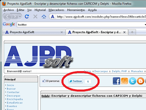 AjpdSoft Nuestro sitio web en las redes sociales Facebook, Twitter,  Menéame, Buzz, Blogger