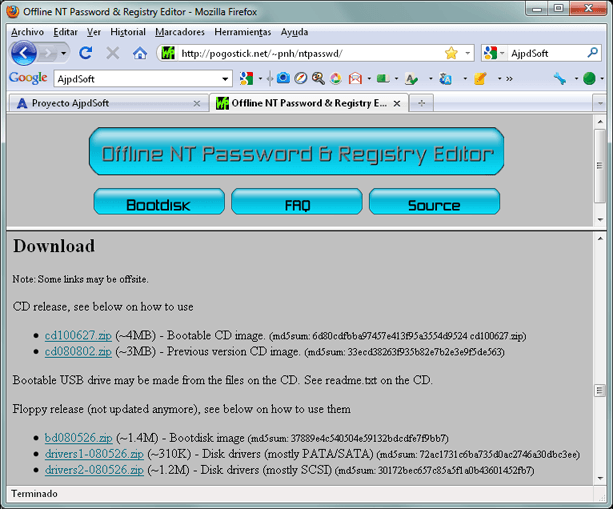 AjpdSoft Descargar fichero ISO Offline NT Password & Registry Editor y grabar en CD